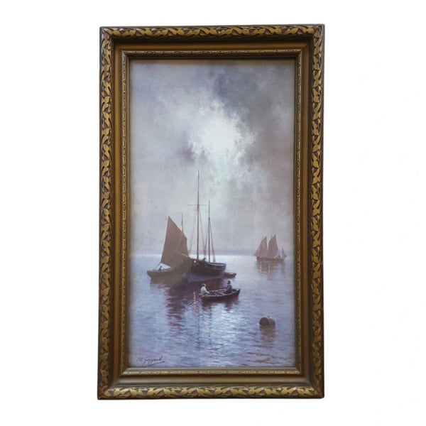 Antique Pair Of Moody Nautical Prints Under Moonlight