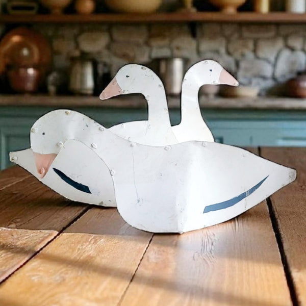 Trio Of Vintage Tin & Wood Snow Goose Decoys