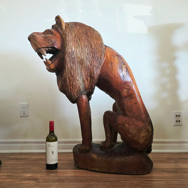 20th Century Quebec 38" Tall Floor Sculpture Folk Art Lion