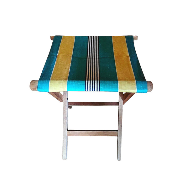 Vintage Folding Wood & Canvas Cottage Camp Stool
