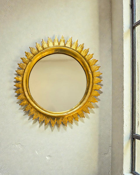 Mid Century Spanish Gilt Wood Sun Mirror