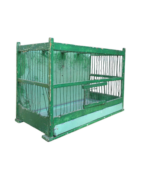 Vintage Green Wood & Metal Bird Cage