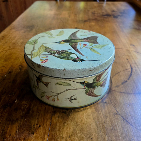 Circa 1950's Peak Frean Biscuit Tin With Humingbirds