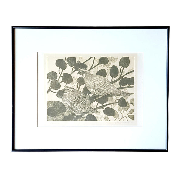 Framed Etching Of Quails