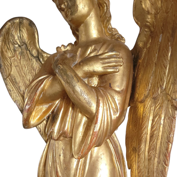 Antique Carved Wood Gilt Hanging Angel