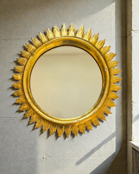 Mid Century Spanish Gilt Wood Sun Mirror