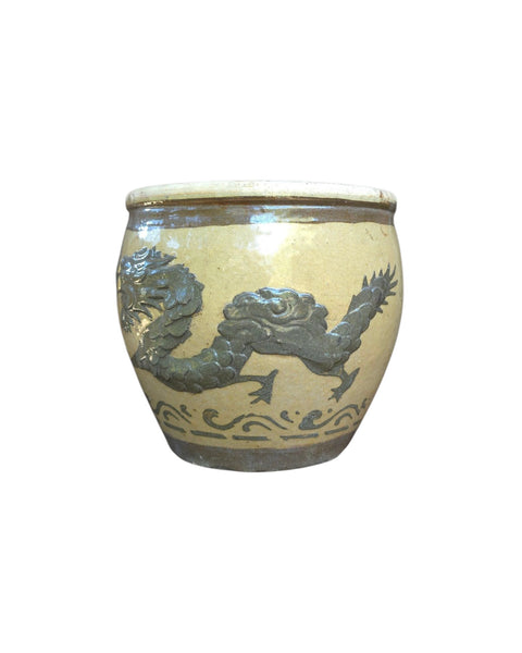 Antique Chinese Pottery Dragon Cache Plant Flower Pot