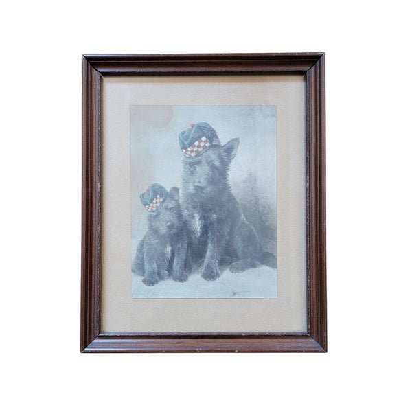 Antique Print Of Two Scottish Scottie Dogs