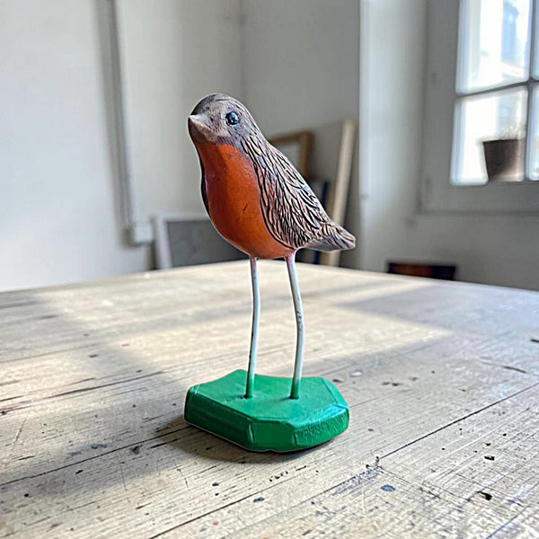 Carved Wood Bird With Metal Legs