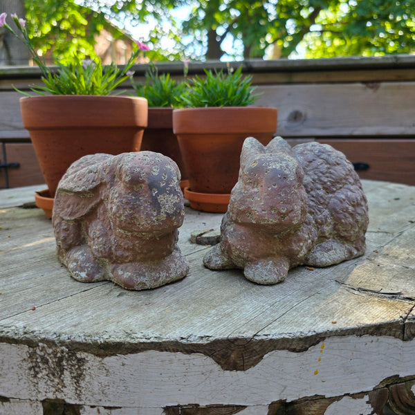 Beautiful Cast Concrete Rabbit Pair