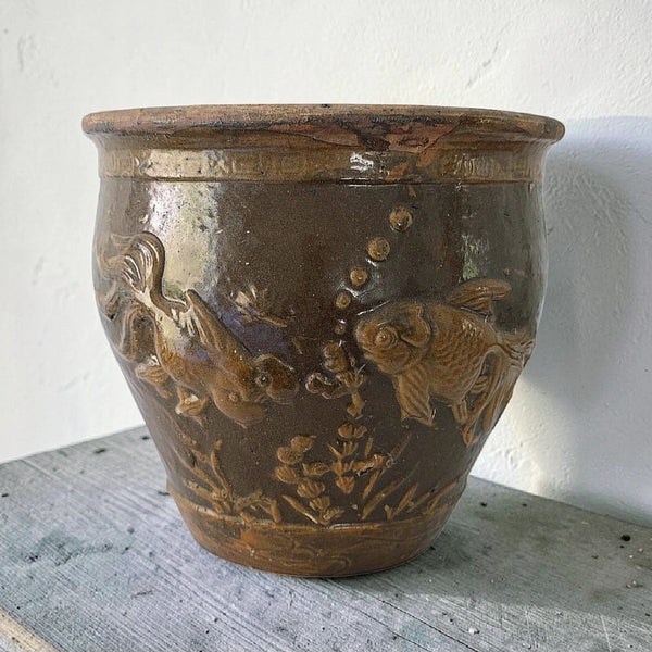 Antique Chinese Shandong Province 'Fish Pond' Stoneware Planter
