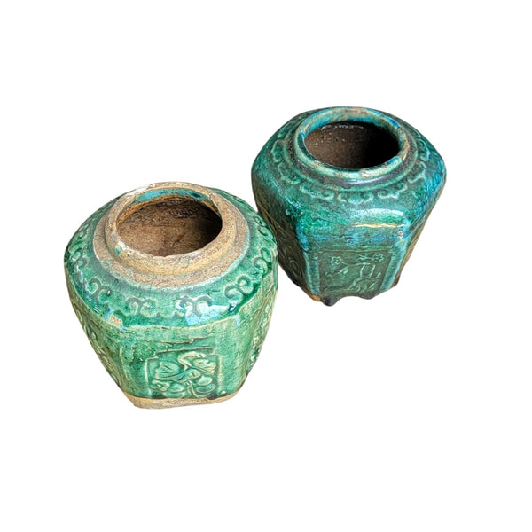 Antique Shihan Green Pottery Ginger Jars