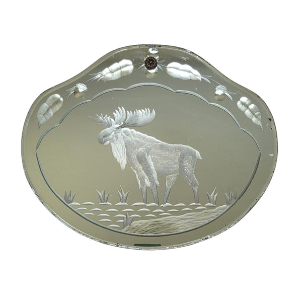 Etched Mirror With Wonderful Moose & Scalloped Edge