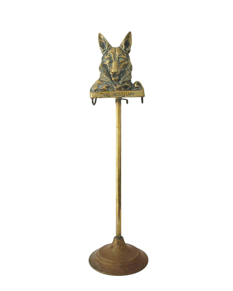 English Brass Alsatian Fireplace Tool Holder