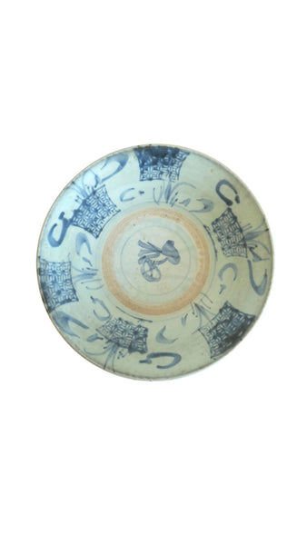 Antique Chinese Swatow Ware Blue & White Shallow Porcelain Bowl