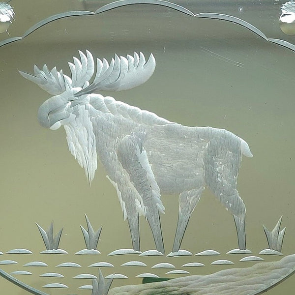 Etched Mirror With Wonderful Moose & Scalloped Edge