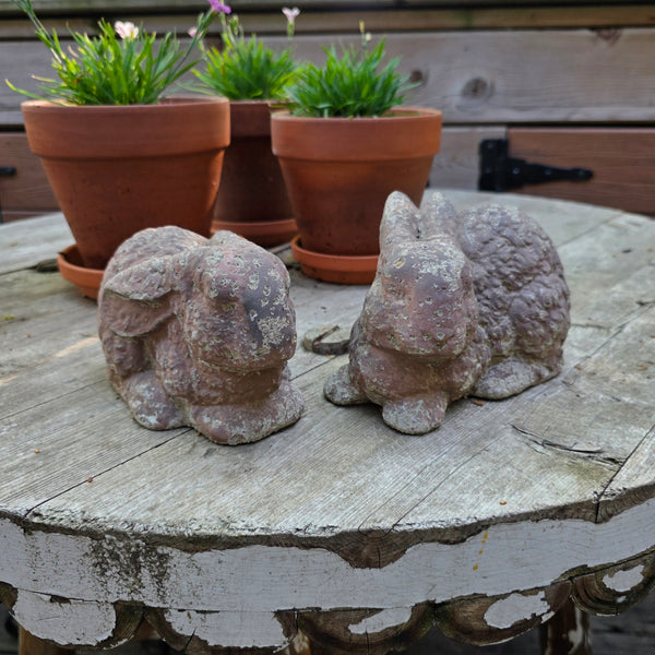 Beautiful Cast Concrete Rabbit Pair