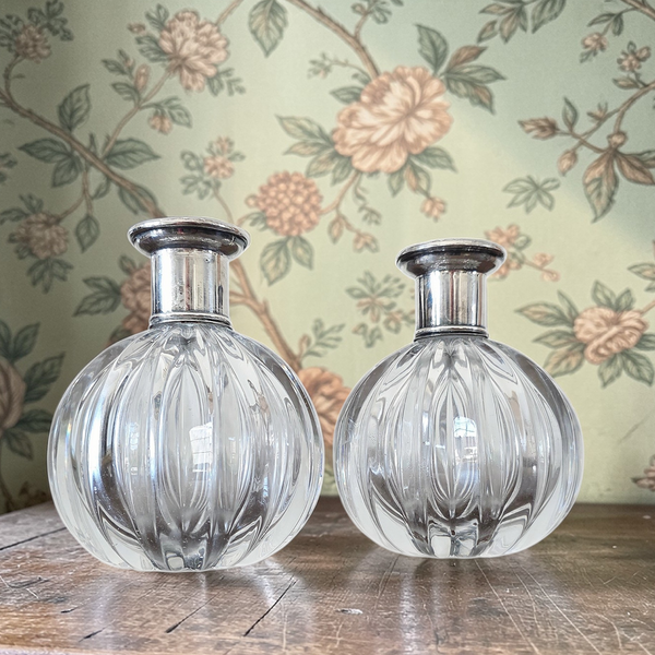 Art Deco Glass & Silver Perfume Dresser Bottles