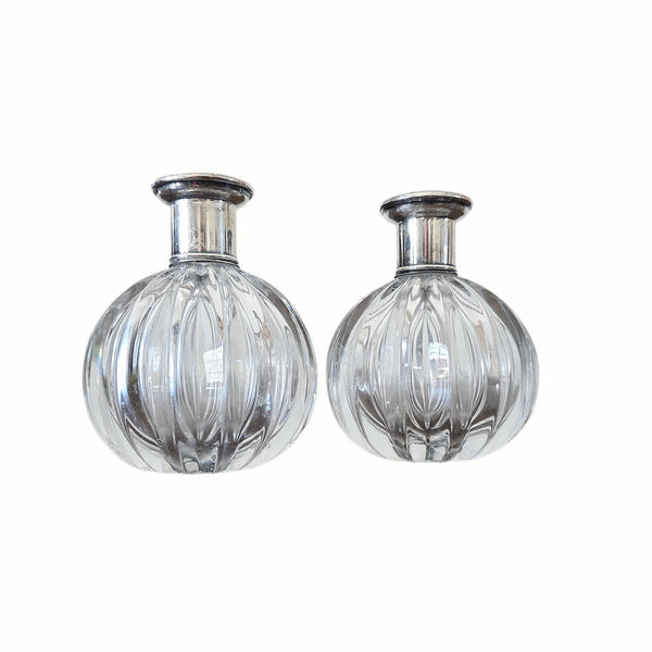 Art Deco Glass & Silver Perfume Dresser Bottles