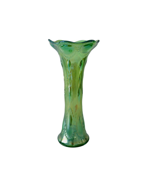 Emerald Green Imperial Beaded Bullseye Glass Vase