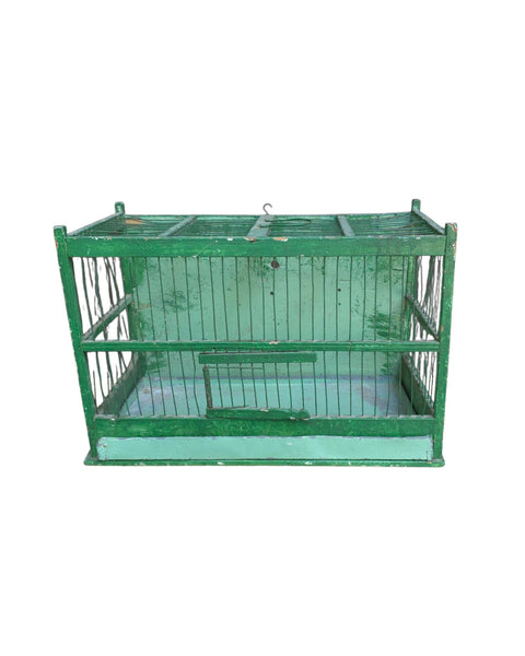 Vintage Green Wood & Metal Bird Cage