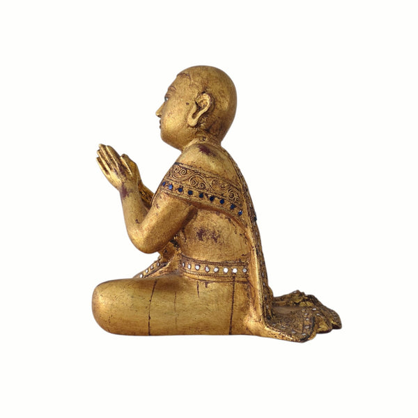 Antique Carved Giltwood Burmese Mandalay Figure Of Buddha's Disciple Moggallana