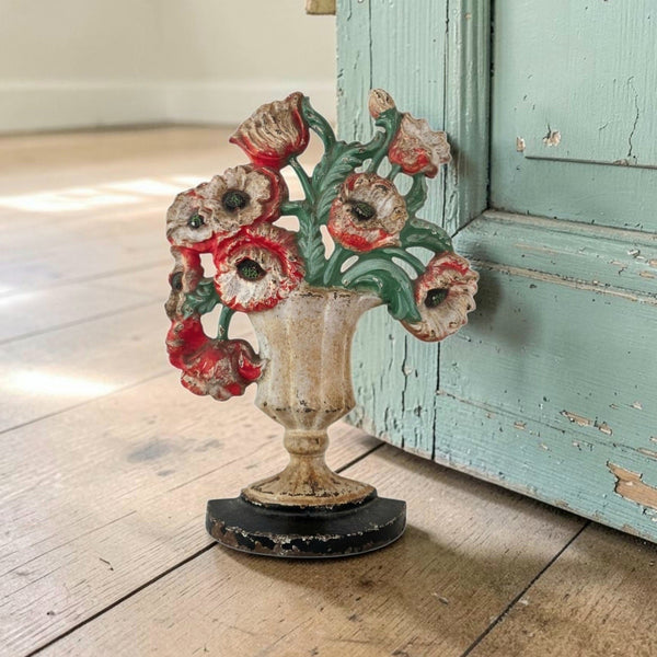 Hubley Cast Iron Painted Poppy Doorstop