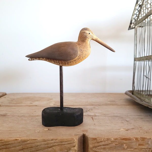 Painted Carved Wood Sandpiper ShoreBird On Stand