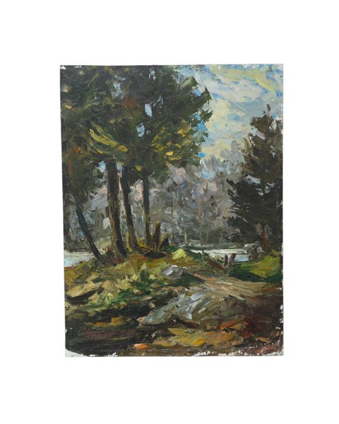 Moody Impressionist Forest Landscape Oil on Board