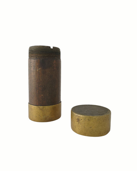 Antique Cylindrical Wood & Brass Container