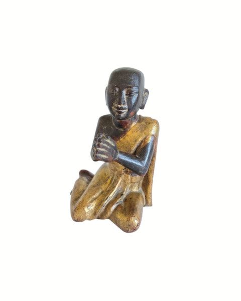 Antique Burmese Carved Wpod Figure Of Moggalana Disciple Of Buddha