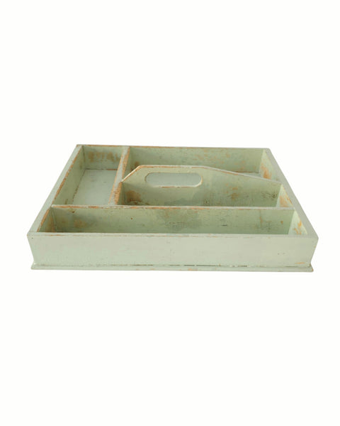 Wood Cutlery Tote In Green
