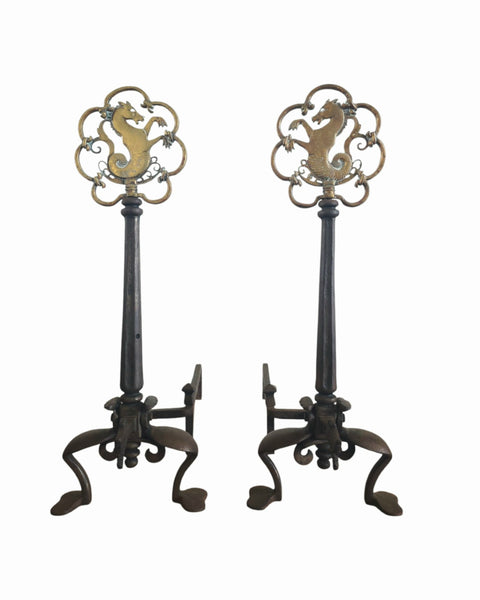 Oscar Bach Antique Seahorse Andirons