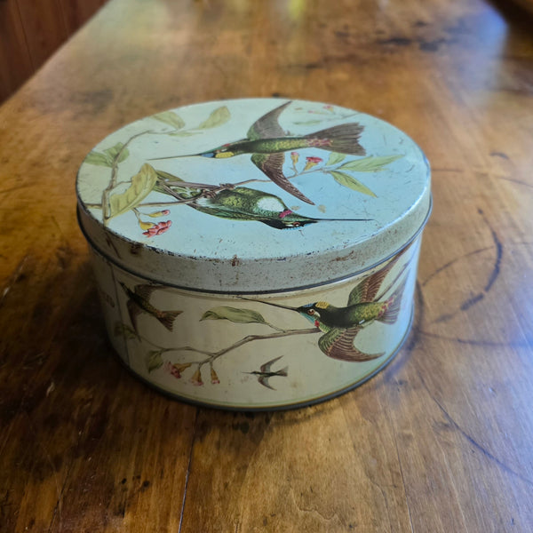 Circa 1950's Peak Frean Biscuit Tin With Humingbirds