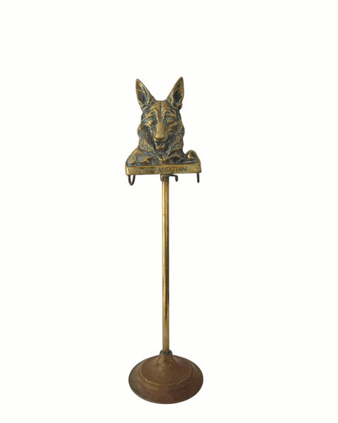English Brass Alsatian Fireplace Tool Holder