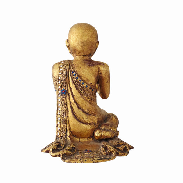 Antique Carved Giltwood Burmese Mandalay Figure Of Buddha's Disciple Moggallana