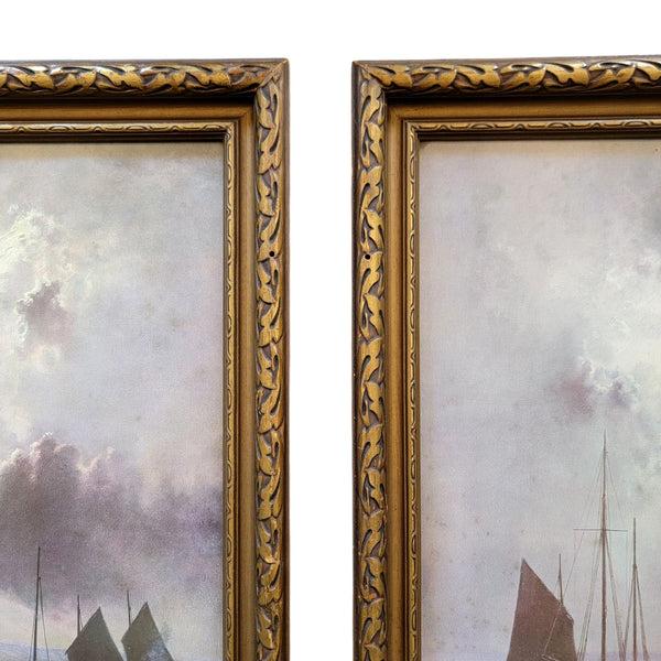 Antique Pair Of Moody Nautical Prints Under Moonlight
