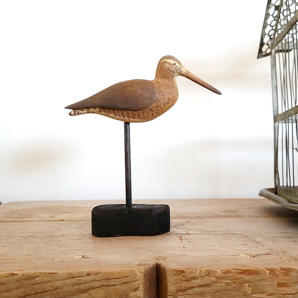 Painted Carved Wood Sandpiper ShoreBird On Stand