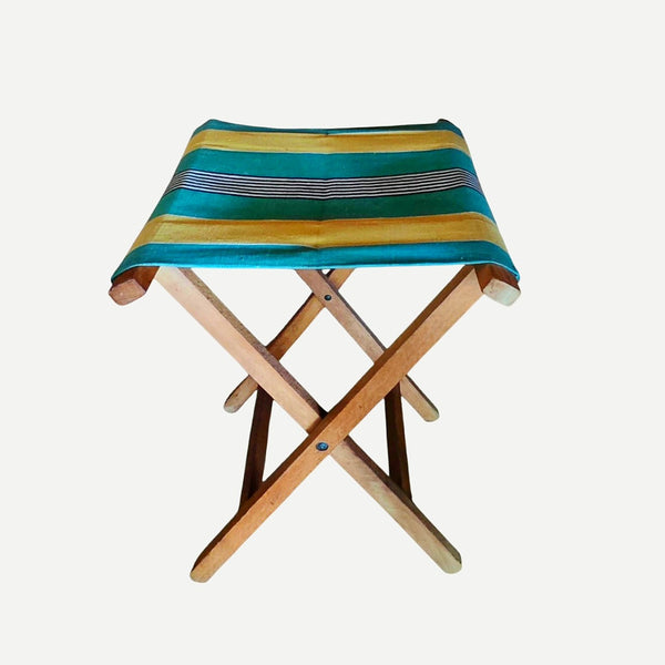 Vintage Folding Wood & Canvas Cottage Camp Stool