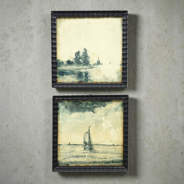 Antique Hand Painted Framed Tiles