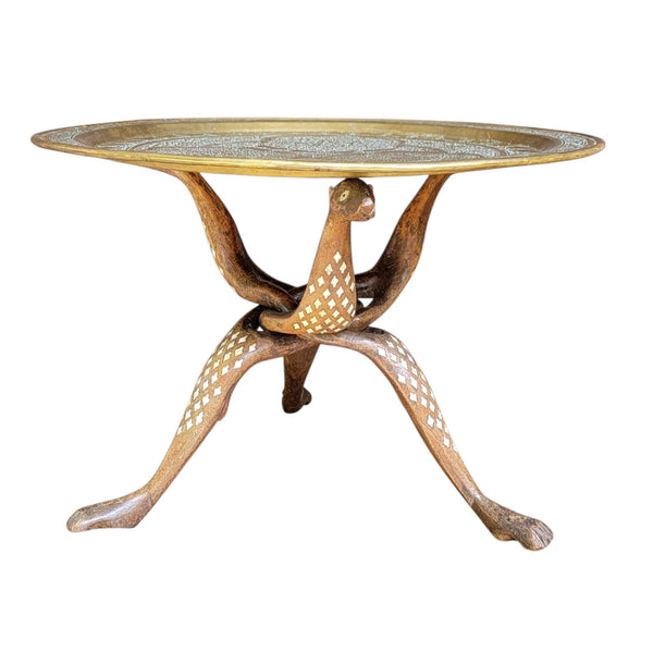 Petite Antique Drinks Table Wood Tripod Dog Meercat Wood Stand
