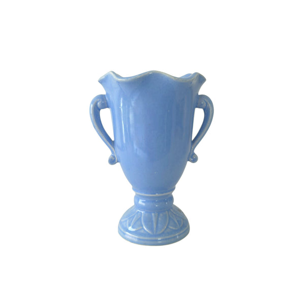 Shapely Perriwinkle Blue Double Armed Small Vase