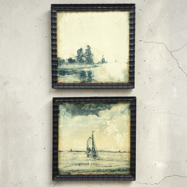 Antique Hand Painted Framed Tiles