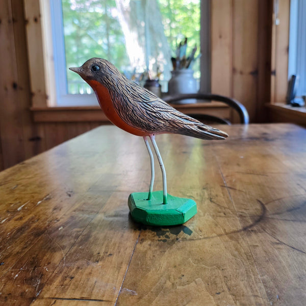 Carved Wood Bird With Metal Legs