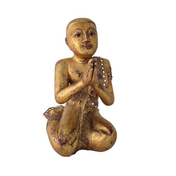 Antique Carved Giltwood Burmese Mandalay Figure Of Buddha's Disciple Moggallana