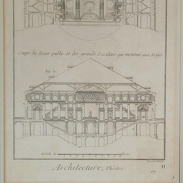 Trio Of Three Antique French Framed Architectural Theatre Prints