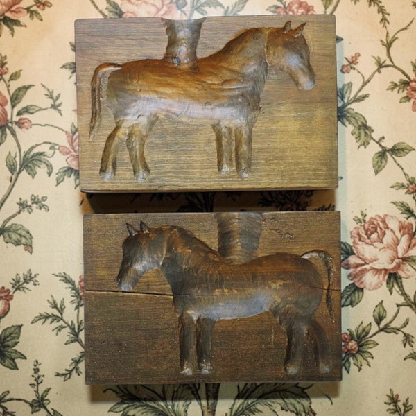 Antique Quebec Maple Sugar Mold Pair With Horses