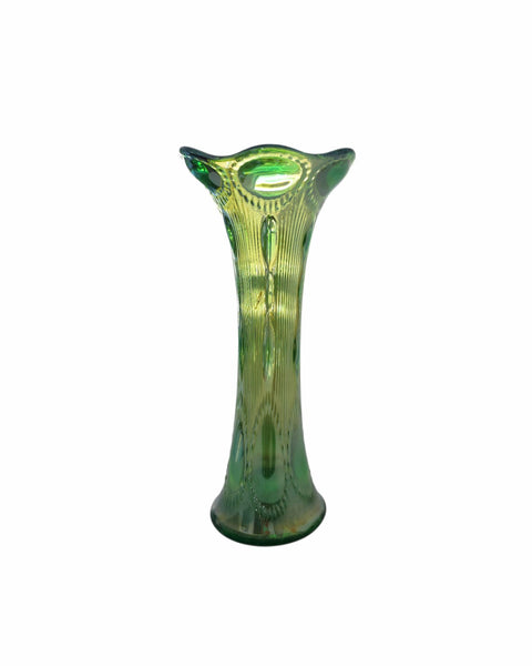 Emerald Green Imperial Beaded Bullseye Glass Vase