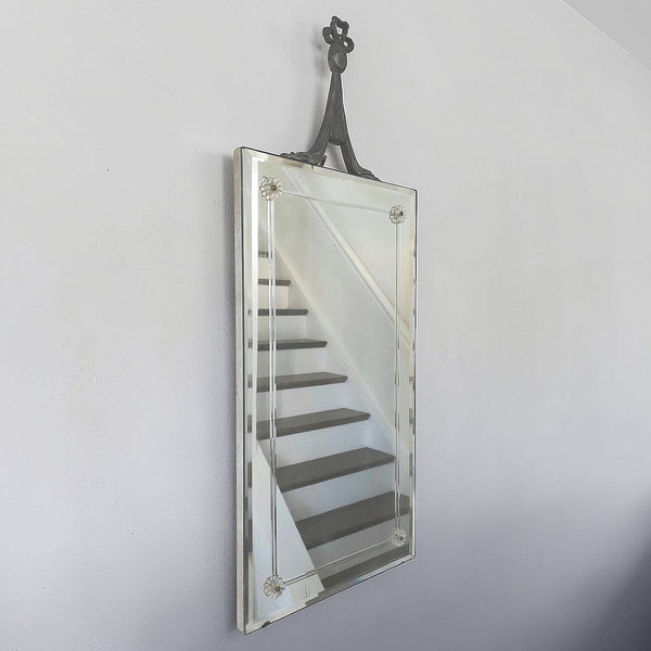 Antique Bevelled Etched Glass Mirror With Finial