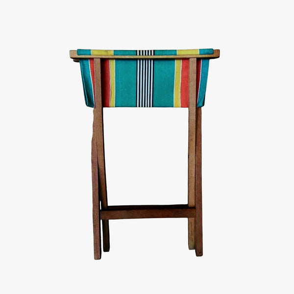 Vintage Folding Wood & Canvas Cottage Camp Stool
